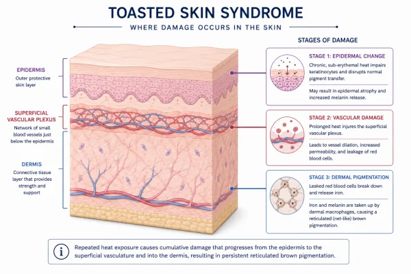 Where Damage Occurs In Toasted Skin Syndrome 