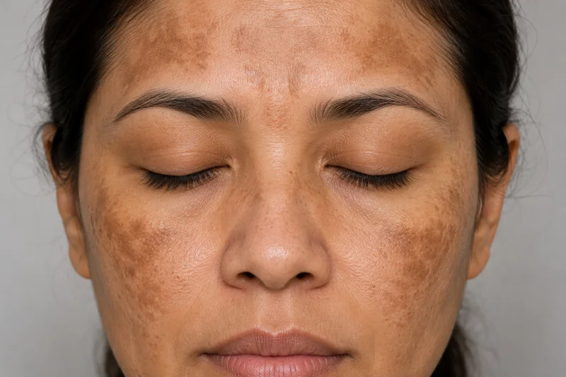 Close-up of woman with skin pigmentation