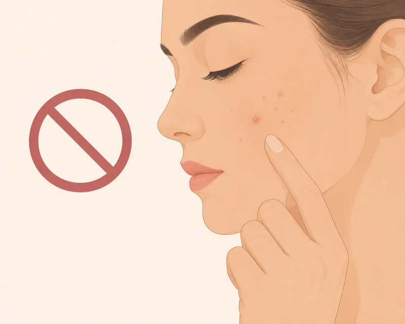  Illustration representing the advice to avoid picking or squeezing spots to prevent pigmentation