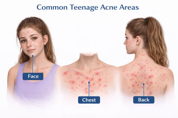 Common areas of teenage acne