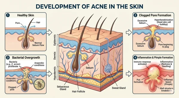 How acne develops in the skin