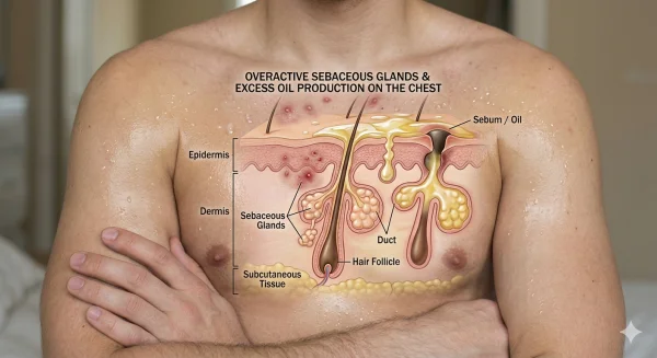  Oil production and sebaceous glands on the chest