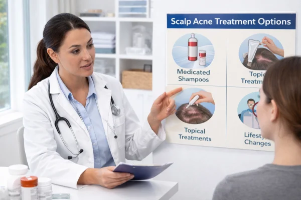 Scalp acne treatment consultation in clinic