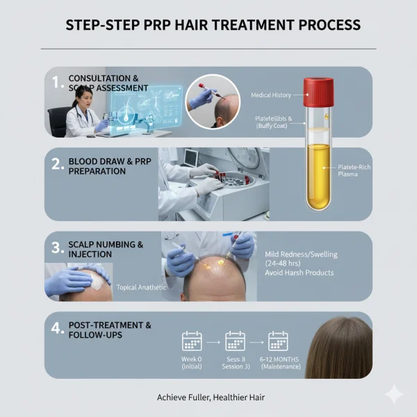 Step-by-step process of PRP hair treatment