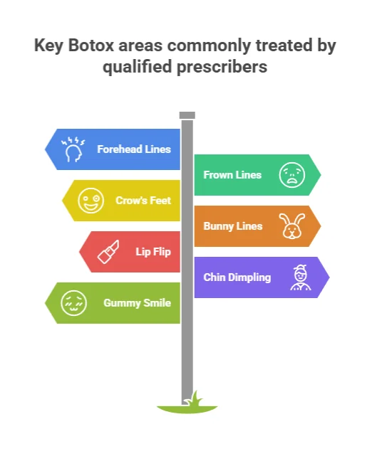 Key Botox areas commonly treated by qualified prescribers